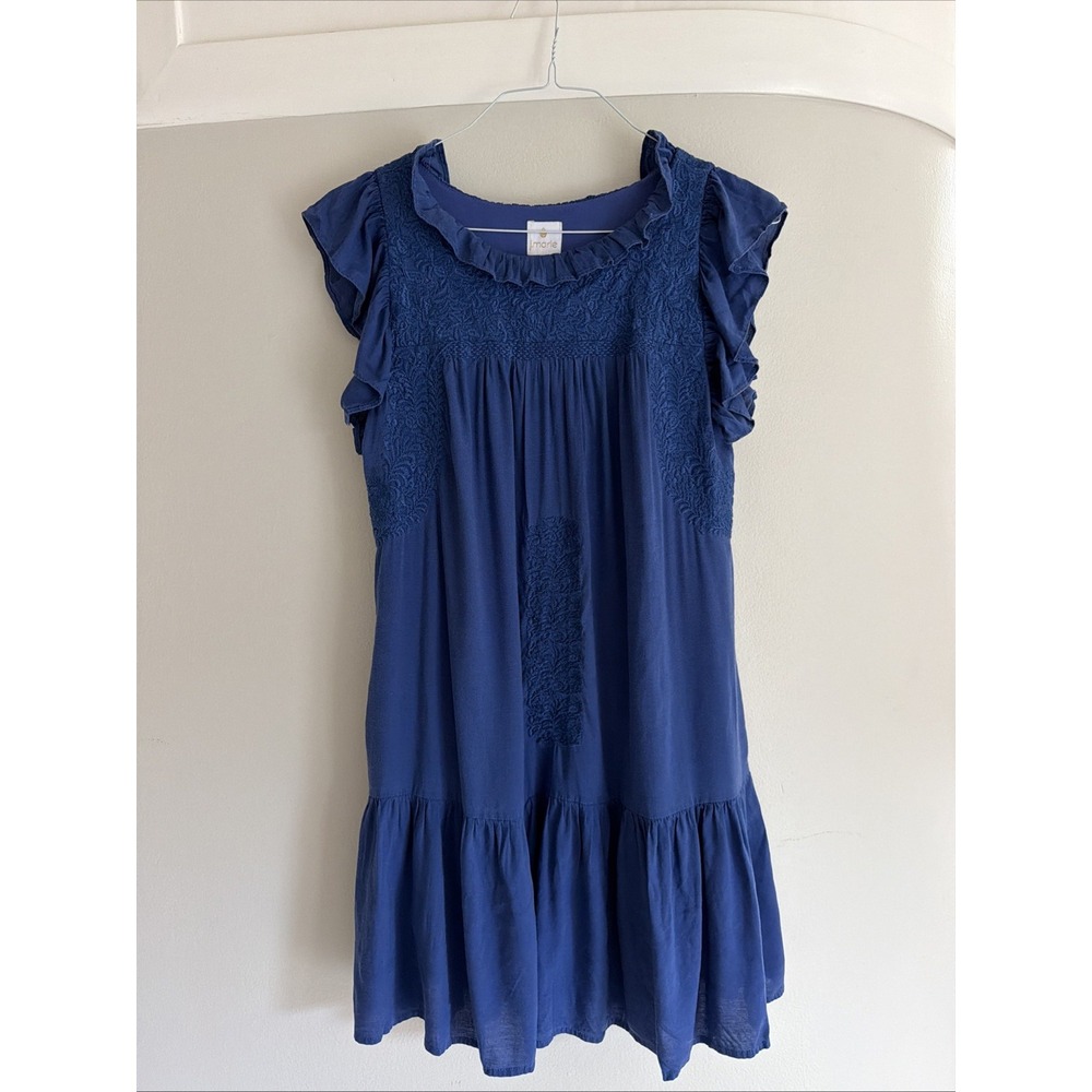 J. MARIE Dress Small Cobalt Blue Embroidered OAXCAN Mexican Artisan Linen Blend